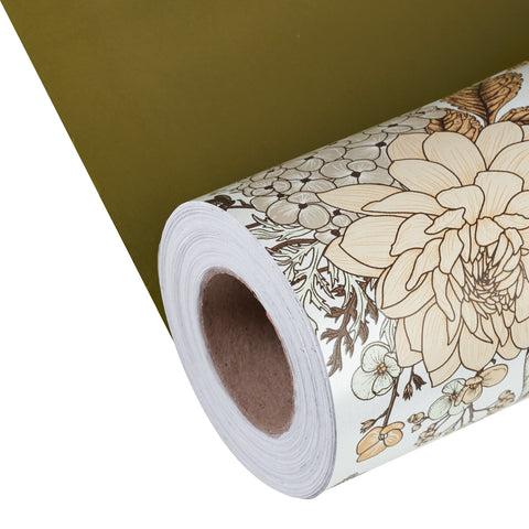 WRAPAHOLIC Reversible Vintage Floral Green Wrapping Paper Jumbo